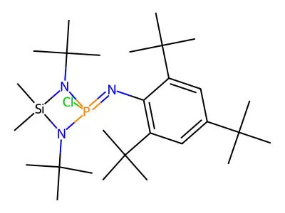 1,3-ditert-butyl-2-chloro-4,4-dimethyl-2-(2,4,6-tritert-butylphenyl)imino-1,3,2 structure