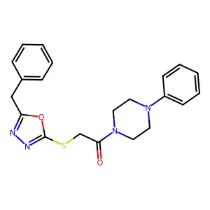 2-((5-Benzyl-1,3,4-oxadiazol-2-yl)thio)-1-(4-phenylpiperazin-1-yl)ethanone structure