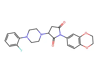 1-(2,3-dihydro-1,4-benzodioxin-6-yl)-3-[4-(2-fluorophenyl)piperazin-1-yl]pyrrolidine-2,5-dione structure