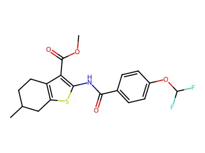 methyl 2-({[4-(difluoromethoxy)phenyl]carbonyl}amino)-6-methyl-4,5,6,7-tetrahydro-1-benzothiophene-3-carboxylate structure