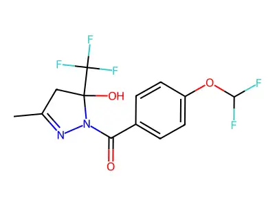 [4-(difluoromethoxy)phenyl]-[5-hydroxy-3-methyl-5-(trifluoromethyl)-4H-pyrazol-1-yl]methanone structure