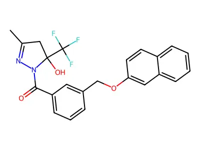 [5-hydroxy-3-methyl-5-(trifluoromethyl)-4H-pyrazol-1-yl]-[3-(naphthalen-2-yloxymethyl)phenyl]methanone structure