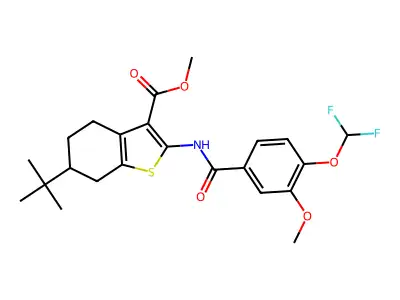 methyl 6-tert-butyl-2-({[4-(difluoromethoxy)-3-methoxyphenyl]carbonyl}amino)-4,5,6,7-tetrahydro-1-benzothiophene-3-carboxylate structure