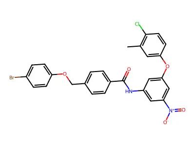 4-[(4-bromophenoxy)methyl]-N-[3-(4-chloro-3-methylphenoxy)-5-nitrophenyl]benzamide structure