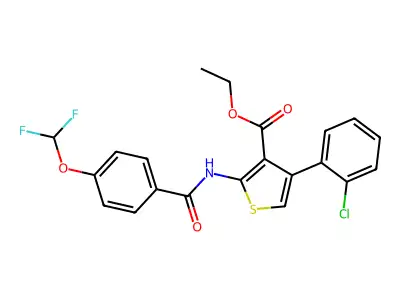 ethyl 4-(2-chlorophenyl)-2-{[4-(difluoromethoxy)benzoyl]amino}-3-thiophenecarboxylate structure