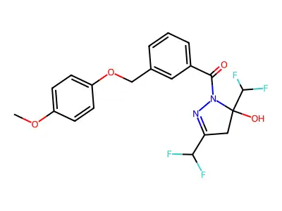 [3,5-bis(difluoromethyl)-5-hydroxy-4H-pyrazol-1-yl]-[3-[(4-methoxyphenoxy)methyl]phenyl]methanone structure