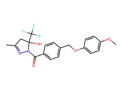 [5-hydroxy-3-methyl-5-(trifluoromethyl)-4H-pyrazol-1-yl]-[4-[(4-methoxyphenoxy)methyl]phenyl]methanone structure