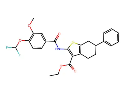 ethyl 2-({[4-(difluoromethoxy)-3-methoxyphenyl]carbonyl}amino)-6-phenyl-4,5,6,7-tetrahydro-1-benzothiophene-3-carboxylate structure