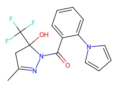 [5-hydroxy-3-methyl-5-(trifluoromethyl)-4H-pyrazol-1-yl]-(2-pyrrol-1-ylphenyl)methanone structure
