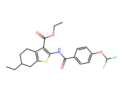 ethyl 2-({[4-(difluoromethoxy)phenyl]carbonyl}amino)-6-ethyl-4,5,6,7-tetrahydro-1-benzothiophene-3-carboxylate structure