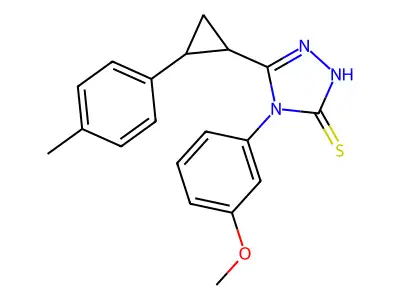 4-(3-methoxyphenyl)-3-[2-(4-methylphenyl)cyclopropyl]-1H-1,2,4-triazole-5-thione structure