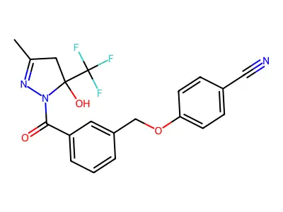 4-[(3-{[5-hydroxy-3-methyl-5-(trifluoromethyl)-4,5-dihydro-1H-pyrazol-1-yl]carbonyl}benzyl)oxy]benzonitrile structure