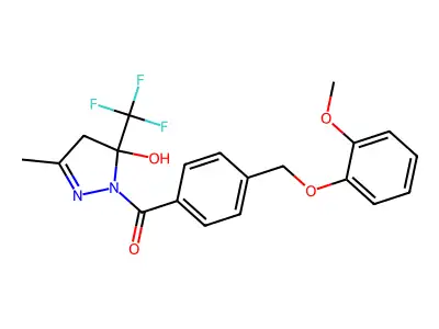 [5-hydroxy-3-methyl-5-(trifluoromethyl)-4H-pyrazol-1-yl]-[4-[(2-methoxyphenoxy)methyl]phenyl]methanone structure