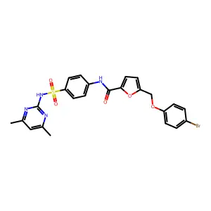 5-[(4-bromophenoxy)methyl]-N-(4-{[(4,6-dimethyl-2-pyrimidinyl)amino]sulfonyl}phenyl)-2-furamide structure