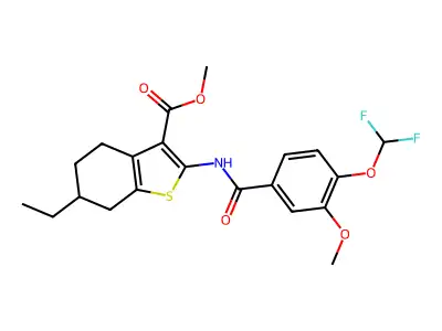 methyl 2-({[4-(difluoromethoxy)-3-methoxyphenyl]carbonyl}amino)-6-ethyl-4,5,6,7-tetrahydro-1-benzothiophene-3-carboxylate structure