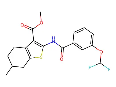methyl 2-({[3-(difluoromethoxy)phenyl]carbonyl}amino)-6-methyl-4,5,6,7-tetrahydro-1-benzothiophene-3-carboxylate structure