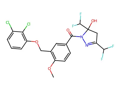 [3,5-bis(difluoromethyl)-5-hydroxy-4H-pyrazol-1-yl]-[3-[(2,3-dichlorophenoxy)methyl]-4-methoxyphenyl]methanone structure
