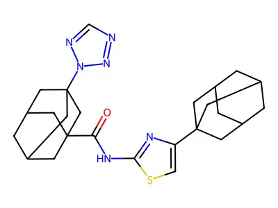N-[4-(1-adamantyl)-1,3-thiazol-2-yl]-3-(tetrazol-2-yl)adamantane-1-carboxamide structure