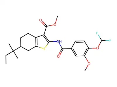 methyl 2-[[4-(difluoromethoxy)-3-methoxybenzoyl]amino]-6-(2-methylbutan-2-yl)-4,5,6,7-tetrahydro-1-benzothiophene-3-carboxylate structure