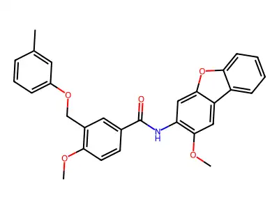 4-methoxy-N-(2-methoxydibenzofuran-3-yl)-3-[(3-methylphenoxy)methyl]benzamide structure