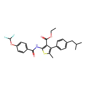 ethyl 2-{[4-(difluoromethoxy)benzoyl]amino}-4-(4-isobutylphenyl)-5-methyl-3-thiophenecarboxylate structure