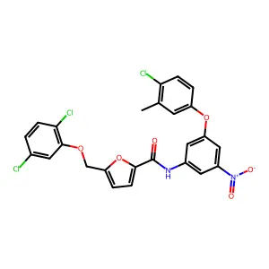 N-[3-(4-chloro-3-methylphenoxy)-5-nitrophenyl]-5-[(2,5-dichlorophenoxy)methyl]furan-2-carboxamide structure