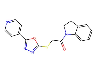 1-(Indolin-1-yl)-2-((5-(pyridin-4-yl)-1,3,4-oxadiazol-2-yl)thio)ethanone structure