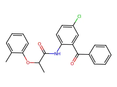 N-(2-benzoyl-4-chlorophenyl)-2-(2-methylphenoxy)propanamide structure