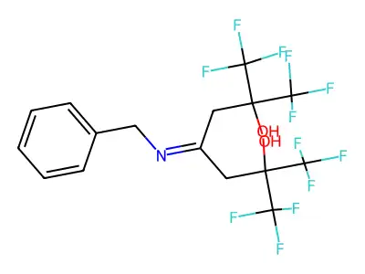 4-Benzylimino-1,1,1,7,7,7-hexafluoro-2,6-bis(trifluoromethyl)heptane-2,6-diol structure