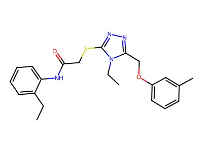 2-({4-ethyl-5-[(3-methylphenoxy)methyl]-4H-1,2,4-triazol-3-yl}sulfanyl)-N-(2-ethylphenyl)acetamide structure