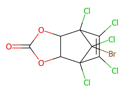 8-Bromo-4,5,6,7,8-pentachloro-3a,4,7,7a-tetrahydro-2H-4,7-methano-1,3-benzodioxol-2-one structure