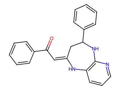 1-phenyl-2-(4-phenyl-1,3,4,5-tetrahydropyrido[2,3-b][1,4]diazepin-2-ylidene)ethanone structure