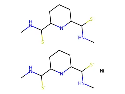 Bis(piperidine-2,6-diyl-kappaN)bis[(methylamino)methanethiolato-kappaS]nickel structure