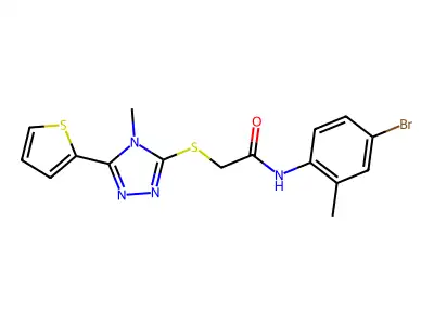 N-(4-bromo-2-methylphenyl)-2-{[4-methyl-5-(thiophen-2-yl)-4H-1,2,4-triazol-3-yl]sulfanyl}acetamide structure