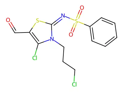 N-[4-chloro-3-(3-chloropropyl)-5-formyl-2,3-dihydro-1,3-thiazol-2-ylidene]benzenesulfonamide structure