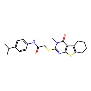 2-[(3-methyl-4-oxo-3,4,5,6,7,8-hexahydro[1]benzothieno[2,3-d]pyrimidin-2-yl)sulfanyl]-N-[4-(propan-2-yl)phenyl]acetamide structure