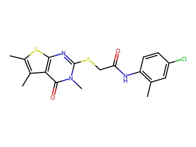 N-(4-chloro-2-methylphenyl)-2-[(3,5,6-trimethyl-4-oxo-3,4-dihydrothieno[2,3-d]pyrimidin-2-yl)sulfanyl]acetamide structure