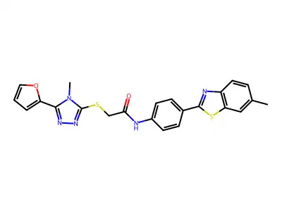 2-{[5-(furan-2-yl)-4-methyl-4H-1,2,4-triazol-3-yl]sulfanyl}-N-[4-(6-methyl-1,3-benzothiazol-2-yl)phenyl]acetamide structure