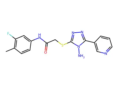2-(4-amino-5-(3-pyridyl)(1,2,4-triazol-3-ylthio))-N-(3-fluoro-4-methylphenyl)a cetamide structure