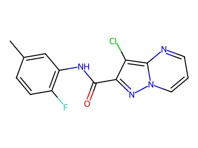 3-chloro-N-(2-fluoro-5-methylphenyl)pyrazolo[1,5-a]pyrimidine-2-carboxamide structure