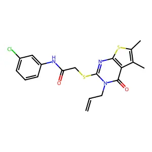 N-(3-chlorophenyl)-2-{[5,6-dimethyl-4-oxo-3-(prop-2-en-1-yl)-3,4-dihydrothieno[2,3-d]pyrimidin-2-yl]sulfanyl}acetamide structure