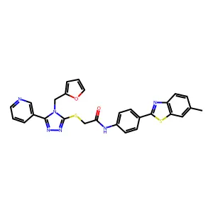 2-{[4-(furan-2-ylmethyl)-5-(pyridin-3-yl)-4H-1,2,4-triazol-3-yl]sulfanyl}-N-[4-(6-methyl-1,3-benzothiazol-2-yl)phenyl]acetamide structure