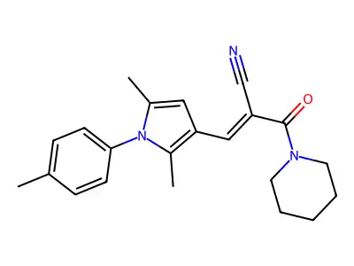 (E)-3-[2,5-dimethyl-1-(4-methylphenyl)pyrrol-3-yl]-2-(piperidine-1-carbonyl)prop-2-enenitrile structure