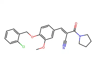 (E)-3-[4-[(2-chlorophenyl)methoxy]-3-methoxyphenyl]-2-(pyrrolidine-1-carbonyl)prop-2-enenitrile structure