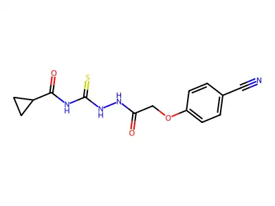 N-[[[2-(4-cyanophenoxy)acetyl]amino]carbamothioyl]cyclopropanecarboxamide structure