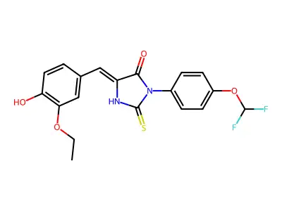 3-[4-(difluoromethoxy)phenyl]-5-[(3-ethoxy-4-hydroxyphenyl)methylidene]-2-sulfanylideneimidazolidin-4-one structure