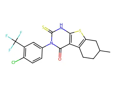 4-[4-Chloro-3-(trifluoromethyl)phenyl]-11-methyl-5-sulfanyl-8-thia-4,6-diazatricyclo[7.4.0.0,2,7]trideca-1(9),2(7),5-trien-3-one structure