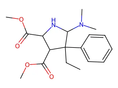 Dimethyl 5-(dimethylamino)-4-ethyl-4-phenylpyrrolidine-2,3-dicarboxylate structure