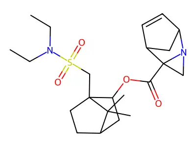 1-[(Diethylsulfamoyl)methyl]-7,7-dimethylbicyclo[2.2.1]heptan-2-yl 2-azatricyclo[3.2.1.0~2,4~]oct-6-ene-4-carboxylate structure