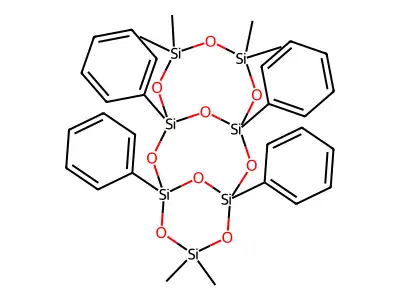 5,5,11,11,13,13-Hexamethyl-1,3,7,9-tetraphenyltricyclo[7.5.1.1~3,7~]heptasiloxane structure